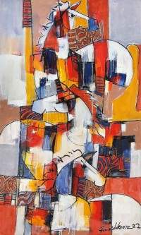 Mashkoor Raza, 36 x 60 Inch, Oil on Canvas, Horse Painting, AC-MR-522